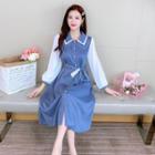 Long-sleeve Two-tone Midi Shirtdress
