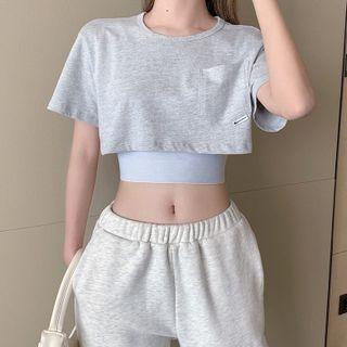 Pocket Short-sleeve Cropped Top / Color Panel Cropped Tank Top
