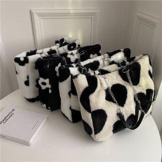 Two-tone Print Fleece Shoulder Bag