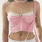 Tie-strap Lace-panel Ruffled-trim Crop Camisole Top