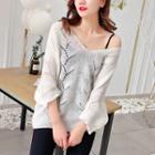 Batwing-sleeve Pointelle Knit Top