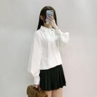 Long-sleeved Loose-fit Straight Plain Blouse