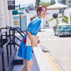 Print Short-sleeve Shirt Playsuit With Sash