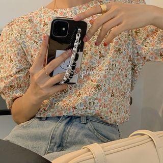 Short-sleeve Floral Print Blouse Almond - One Size