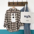 Single-breasted Plaid Long-sleeve Blouse Almond - One Size