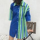 Couple Matching 3/4-sleeve Striped Shirt As Shown In Figure - One Size