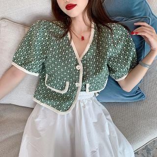 Printed V-neck Short-sleeve Cardigan