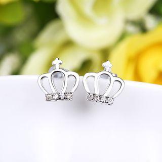 Sterling Silver Rhinestone Crown Earrings