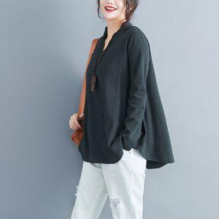 Plain V-neck Long-sleeve T Shirt