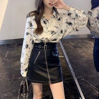 Long-sleeve Print Button-up Shirt