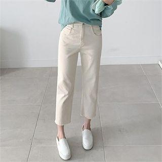 Fray-edge Straight-cut Chino Pants