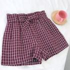 Ribbon Lace-up Plaid High-waist Wide-leg Pants