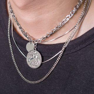 Stainless Steel Coin Pendant Layered Necklace Gold - One Size