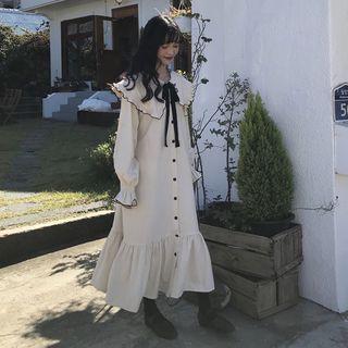 Long-sleeve Collared Midi Dress Almond - One Size