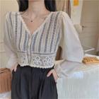 Puff-sleeve V-neck Blouse As Figure - One Size