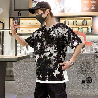 Mock Two-piece Elbow-sleeve Tie-dye T-shirt