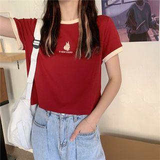 Short-sleeve Rabbit Print Ringer T-shirt