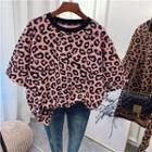 Elbow-sleeve Leopard Patterned T-shirt