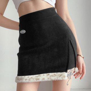 Logo Fleece Trim Mini Pencil Skirt