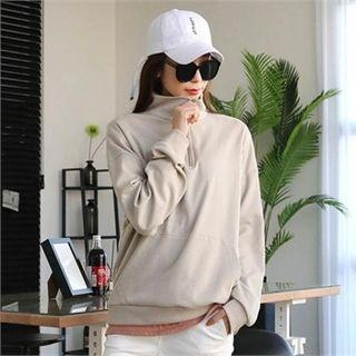 Zip-neck Kangaroo-pocket Top