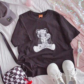 Short-sleeve Robot Print T-shirt As Shown In Figure - One Size