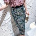 Sequined Lace Pencil Skirt