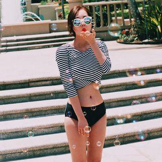 Set: Long Sleeve Wrapped Top + Swim Bottom