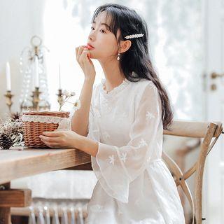 Frog-button Long-sleeve Chiffon Dress