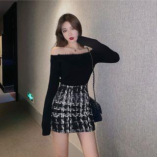 Knit Top / Tweed Mini Skirt