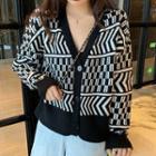 V-neck Print Loose-fit Cardigan As Shown In Figure - One Size
