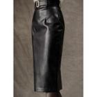 Faux-leather Pencil Skirt With Belt