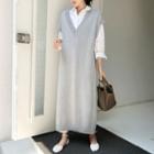 V-neck Sleeveless Midi Knit Pinafore Dress Gray - One Size