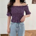 Short-sleeve Floral Top Purple - One Size