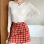 Cropped Cardigan / Plaid Skirt
