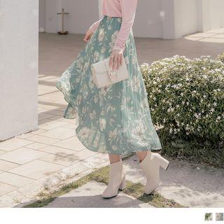 Floral Printed Pleated Midi Skirt