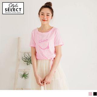 Tie-front Lettering Short-sleeve Top