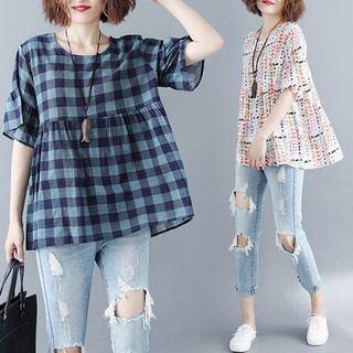 Plaid Print Short-sleeve T Shirt