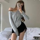 Henley-neck Loose Light Top / Drawstring Skort