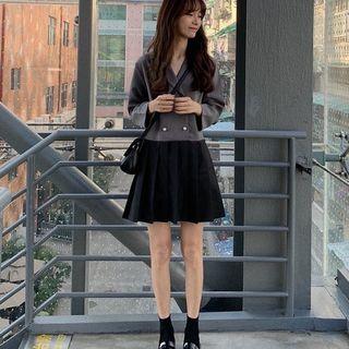 Double-breasted Pleated Panel Mini Dress As Shown In Figure - One Size