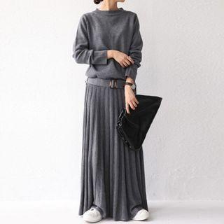 Long-sleeve Plain Knit Maxi Dress