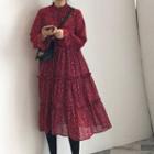 Long-sleeve Mock Neck Floral Print Midi Dress As Shown In Figure - One Size