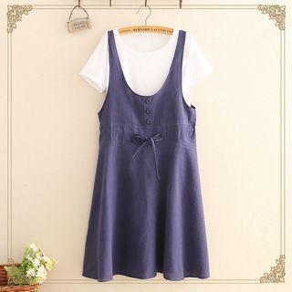 Set: Short-sleeve Top + Drawstring Jumper Dress