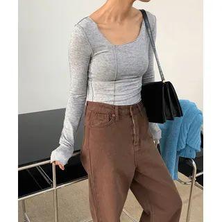 Overlock-stitch Slim-fit Top