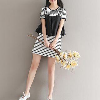 Mock Two Piece Striped Short Sleeve T-shirt Dress