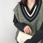 Contrast-trim Knit Vest Green - One Size