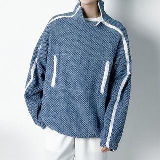 Color Block Zip Detail Denim Pullover