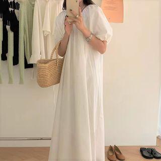 Short-sleeve Open-back Midi Smock Dress