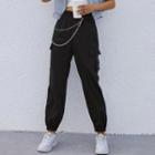 High Waist Chain Pocketed Loose-fit Pants