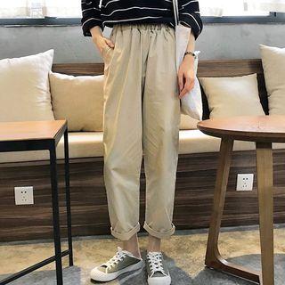 Cropped Harem Pants / Mock Turtleneck Striped Long-sleeve Top