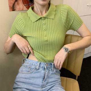 Short-sleeve Polo Rib Knit Top